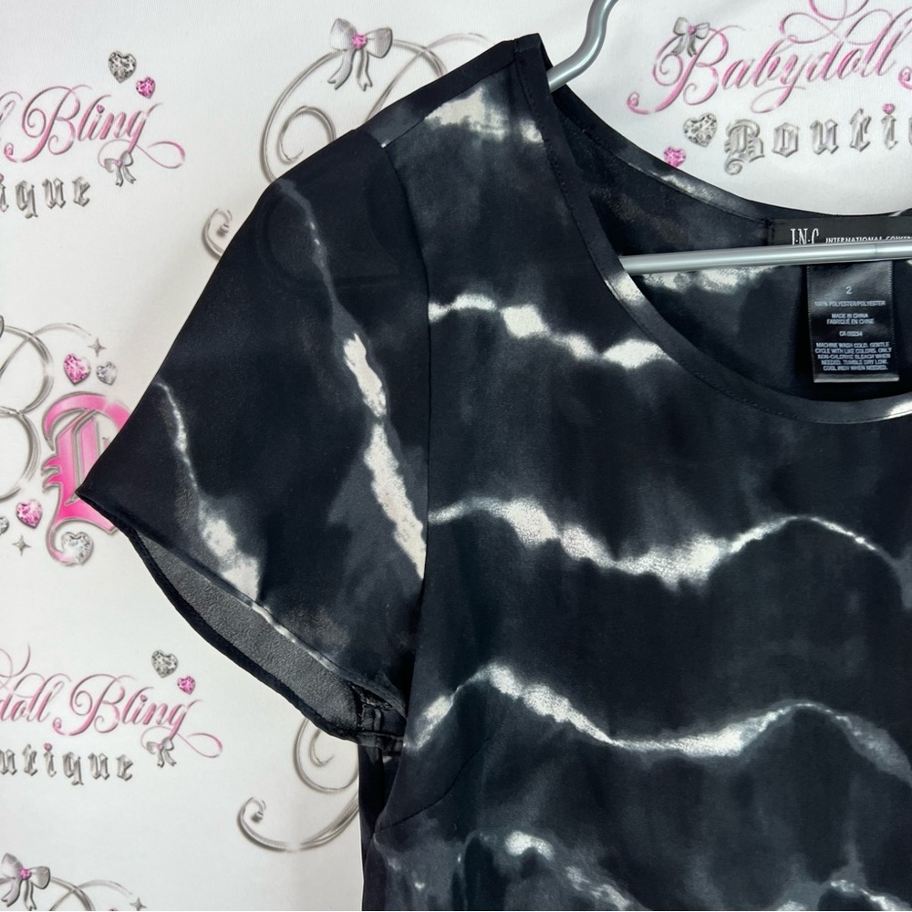 INC International Concepts tshirt tee tie dye Black and White Short Sleeve Top - Picture 5 of 7